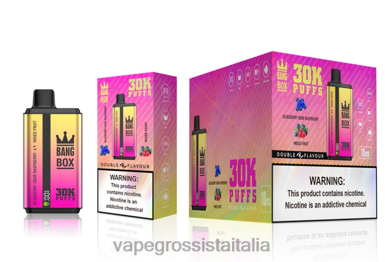 Vape Italia Senigallia - Bang Box 30000 bignè doppi gusti lampone acido al mirtillo e frutta mista 00FB666