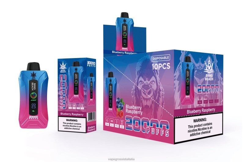 Vape Grossista Italia - Bang Beach Svapo a schermo intelligente da 20000 sbuffi lampone mirtillo 00FB612