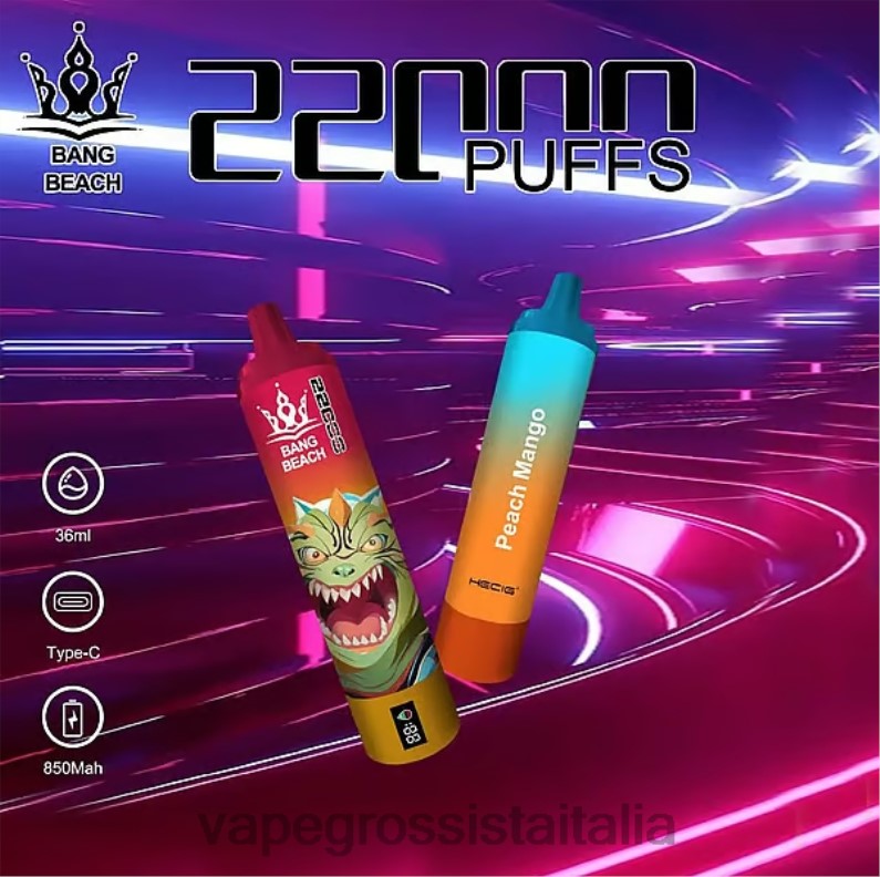 Vape Italia Ancona - Bang Beach Schermo intelligente da 22000 sbuffi mango alla pesca 00FB624