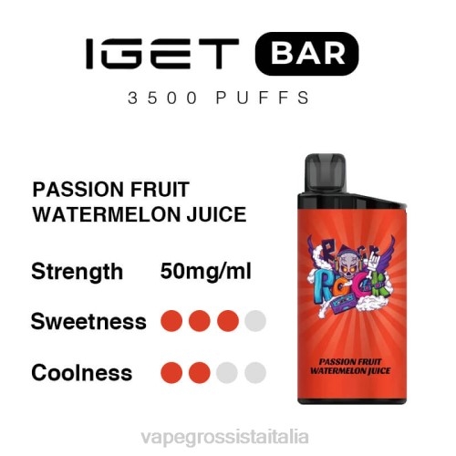 Vape Italia Collemarino - succo di anguria frutto della passione V62097 IGET BAR 3500 nicotina al 5%.